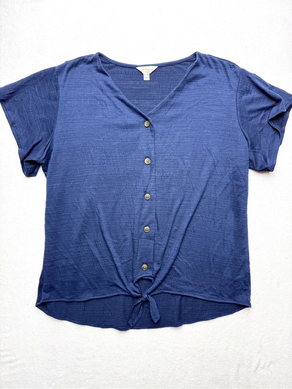 Women's Navy Button-Front Tie-Hem Top